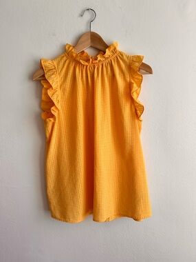 Who What Wear Ruffle Neck Sleeveless Top – Bright Citrus Textured Blouse (M)